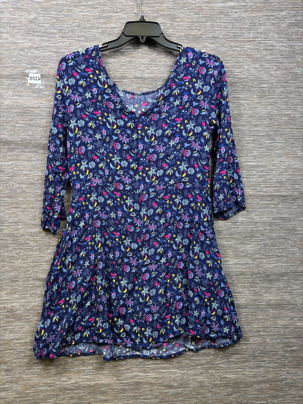 Gap Dress Womens Size 18 Navy Blue Pink Floral Rayon 3/4 Sleeve Flared